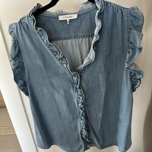 Frame Denim Women's Light Blue Ruffle Blouse